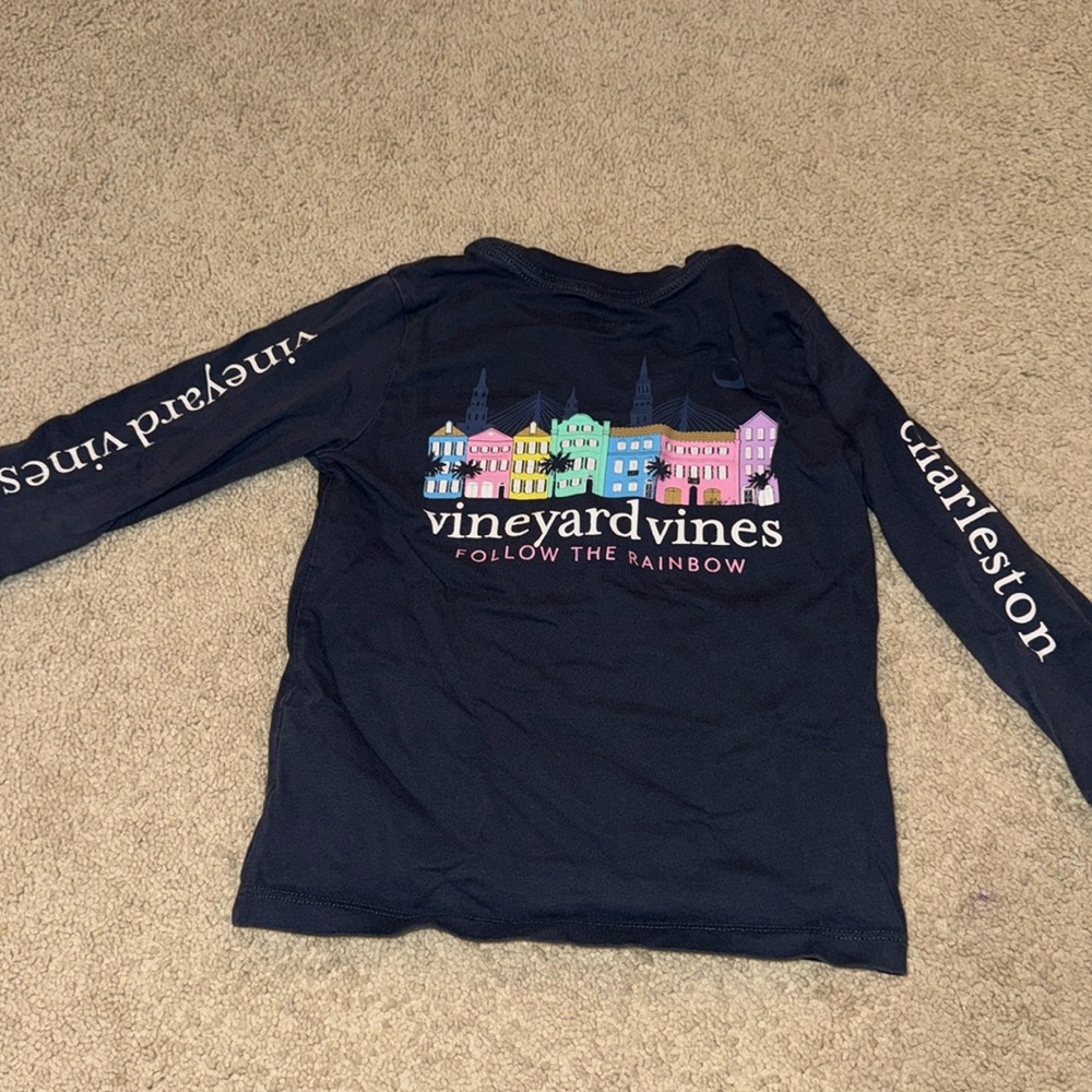 Kids Vineyard Vines Charleston long sleeve t shirt size 5 navy Rainbow Row